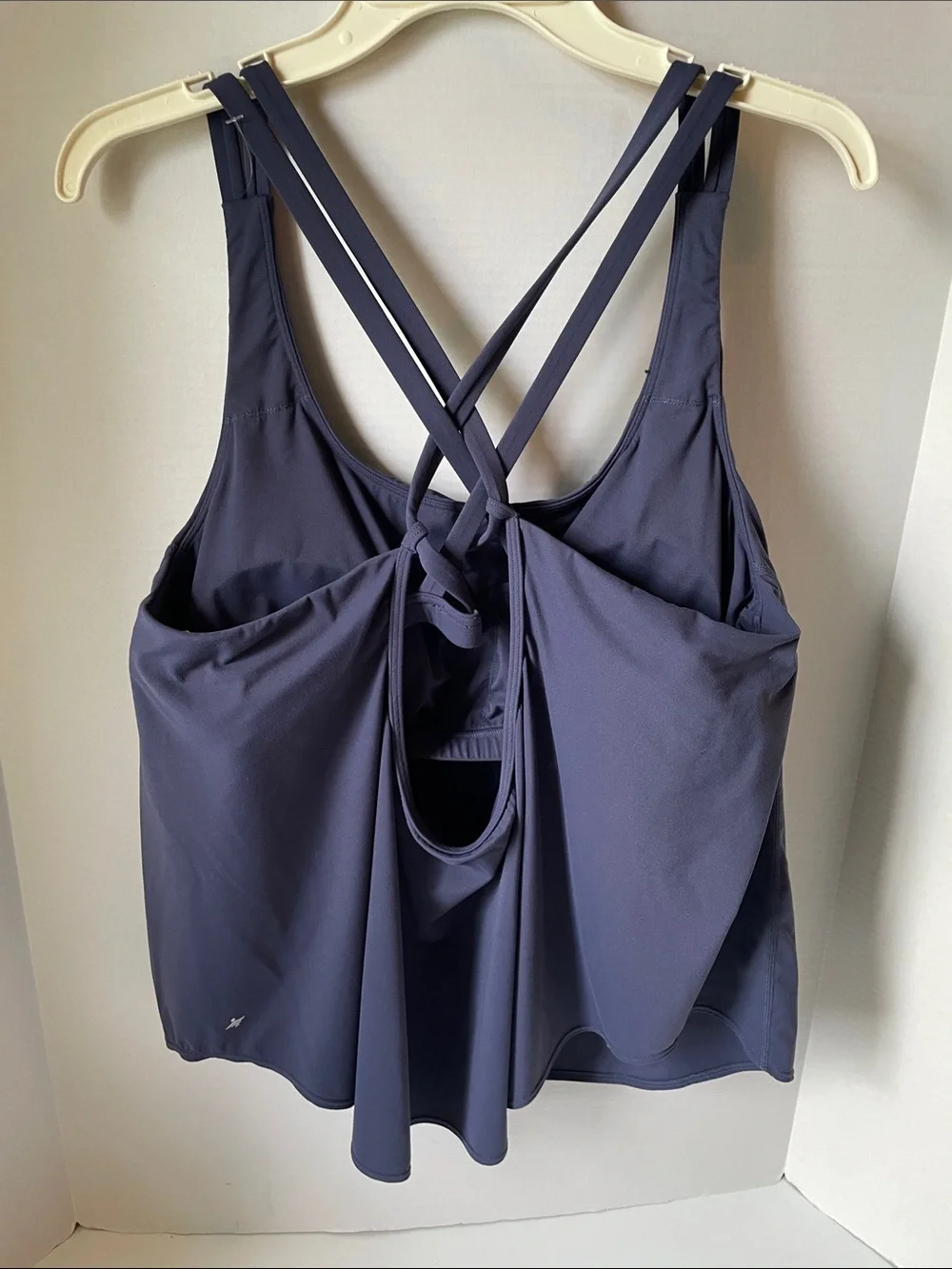 HALARA  Women's Size 1X Navy Crisscross Back Bandeau Tank Built In Bra Top